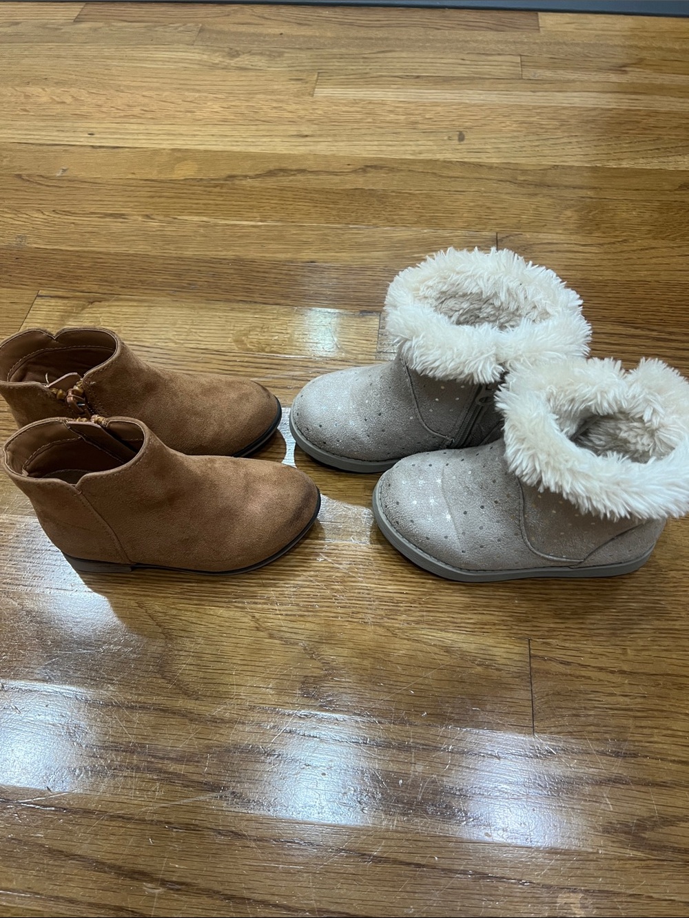 Cat & Jack Cream Faux-Fur Lined Boots and Brown Suede Ankle Boots